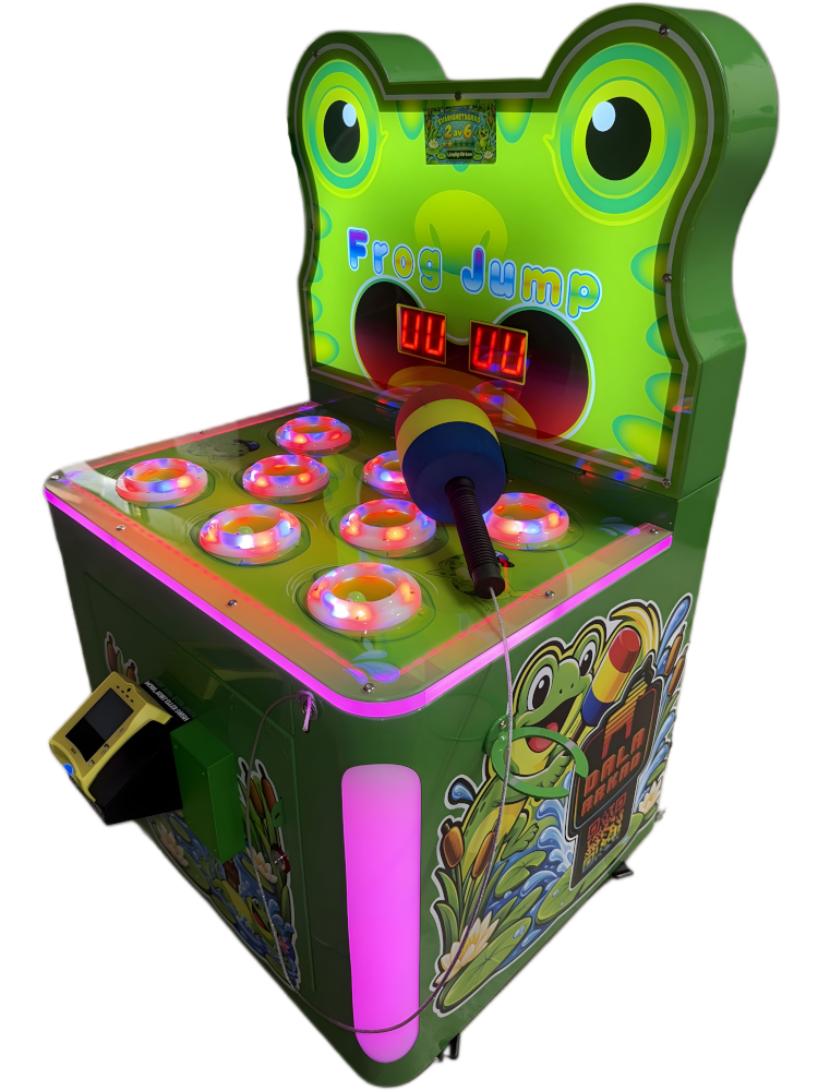 Grodjakten-maskin i grön arkadstil med lysande spelpanel.
